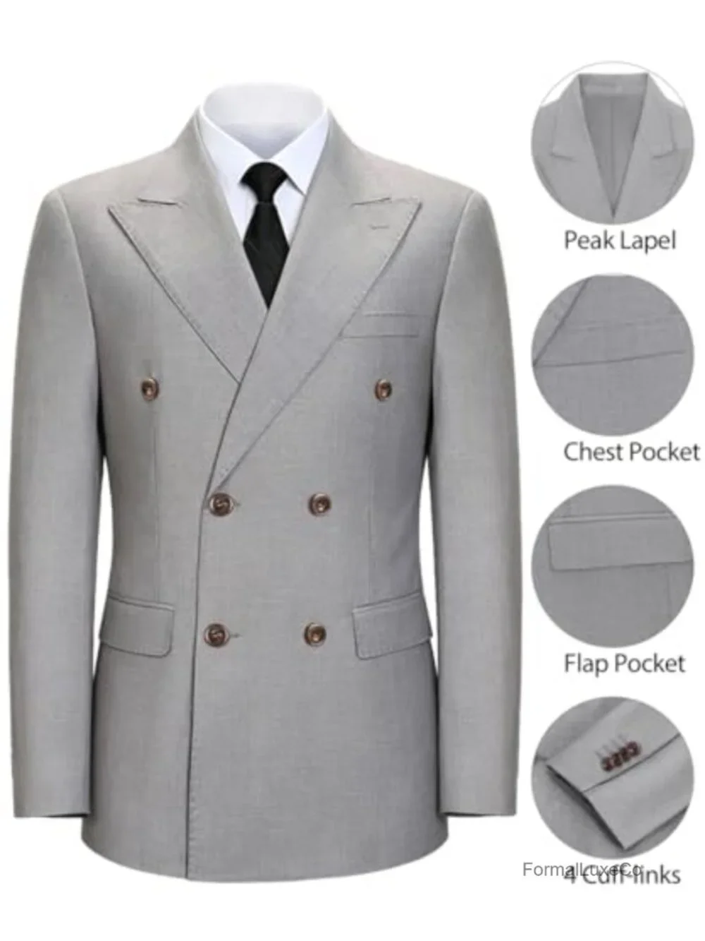 Formal Suits for Men 2 Piece Double Breasted Slim Fit Tuxedo Set